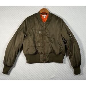 Bomber Biker Jacket Women 12 HM Gold Zip Pockets Quilted Lined Outdoor Barn Work